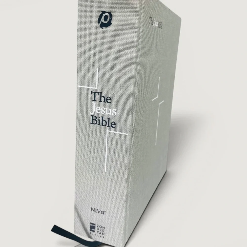 The Jesus Bible NIV Edition Zondervan Grey Linen Hardcover 2016 Study Bible